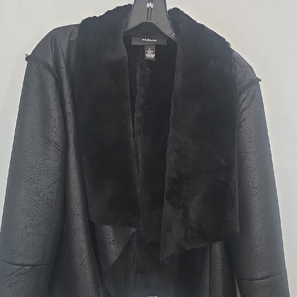 Alfini Black Lined Faux Fur Faux Leather Jacket